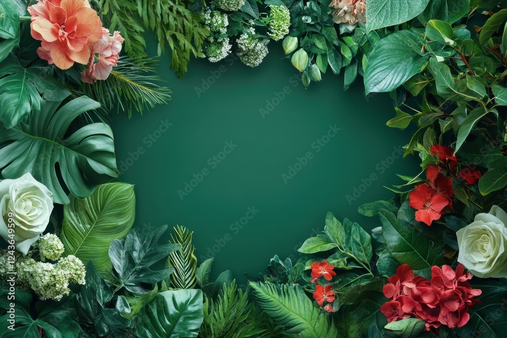 Fototapeta premium Graphic layout for advertising showcasing vibrant botanical elements and greenery