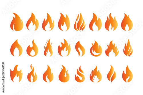 Fire icon collection. Fire flame symbol. Bonfire silhouette logotype. Flames symbols set flat style - stock vector