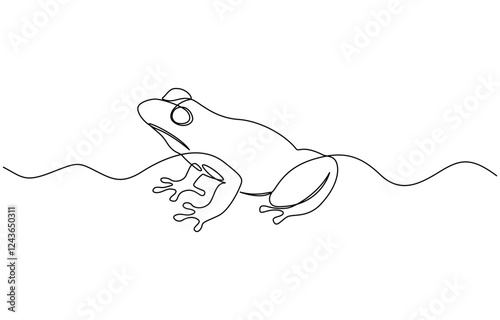 Frog continuous line drawing. Wildlife concept one line art, Minimalist style animal vector. Frog symbol illustration of world animal day continuous one line art vector.