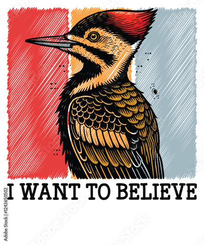 I want to Believe Ivory Woodpecker T-Shirt design vector, Woodpecker, Woodpecker Bird, Birdwatching, Nature, Wildlife, Forest, Avian

