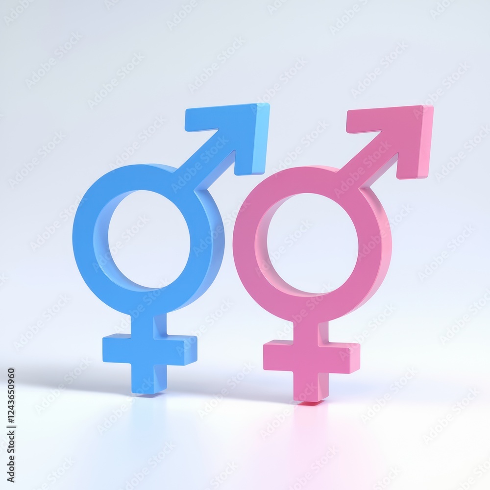 Gender symbols, male and female, standing side by side, representing equality and unity Gender symbols, male and female, standing side by side, representing equality and unity