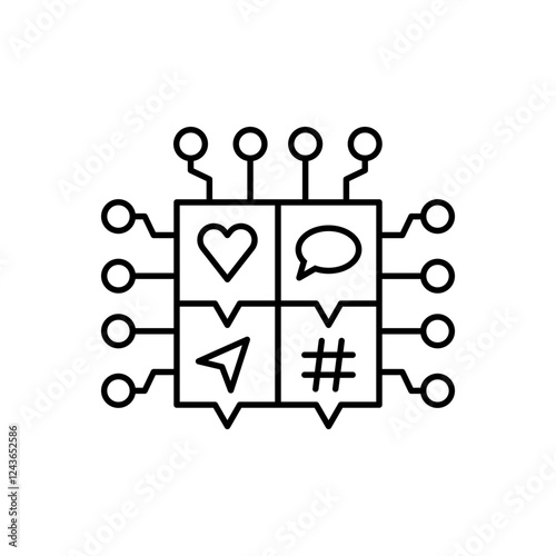 AI in social media line icon design. Implementation AI in social media sector