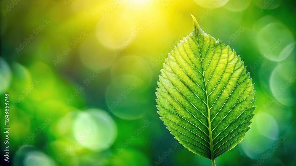 Vibrant Green Leaf Illuminated by Sunlight in a Lush Natural Setting Vibrant Green Leaf Illuminated by Sunlight in a Lush Natural Setting