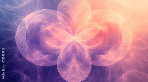 Radiant cosmic design with overlapping translucent circles in soft violet and peach forming a spiritual representation of two souls blending in harmony no people photo