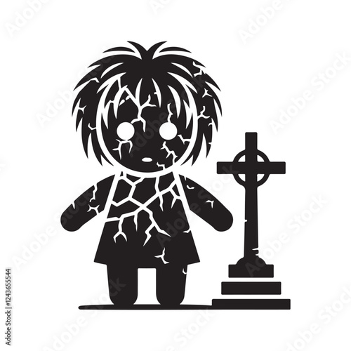 Possessed doll with cracks on its face silhouette
