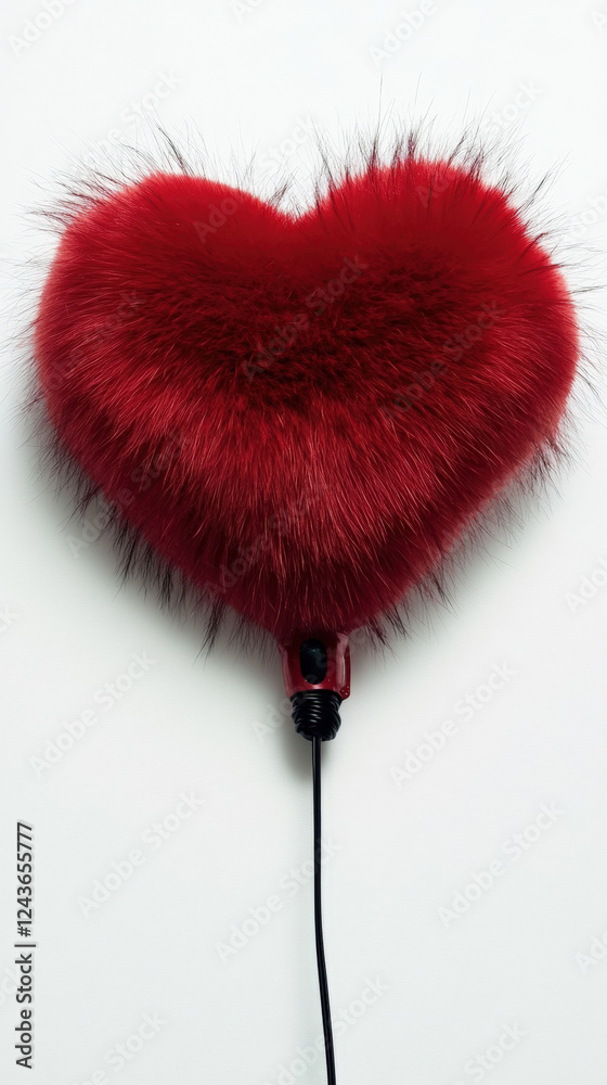 A unique furry red heart-shaped balloon with a black ribbon and a shiny red ornament, creating a stylish and artistic love symbol.
A unique furry red heart-shaped balloon with a black ribbon and a shiny red ornament, creating a stylish and artistic love symbol.