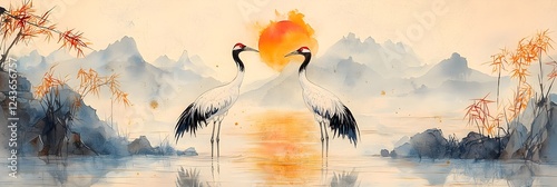 Two birds are standing in the water