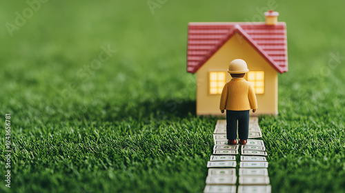 person walking towards house on pathway of money, symbolizing home loans
