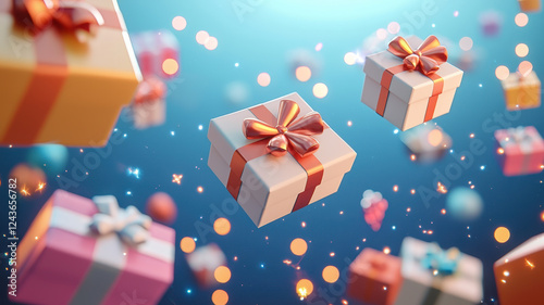 Wallpaper Mural Gift boxes with ribbons float in dreamy space with glowing lights Torontodigital.ca