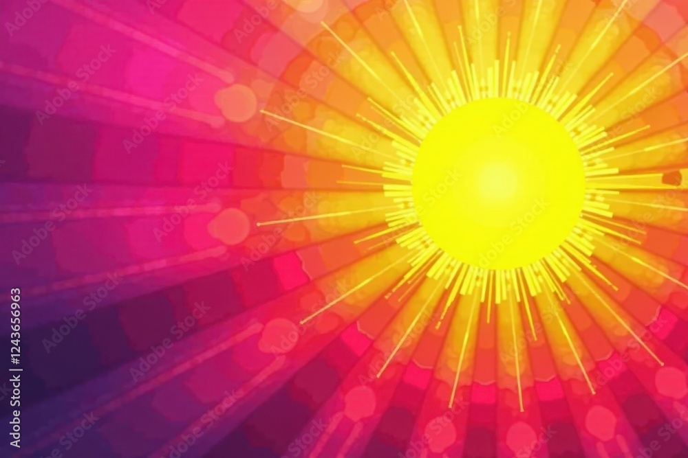 Obraz premium Abstract sunburst, vibrant yellow pink gradient, digital art, bright