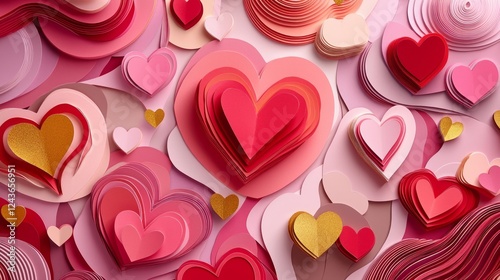 valentine paper cut heart festive flower art design. Paper Hearts Galore A Colorful Expression of Love and Affection with Artistic Paper Craft Embellishments.