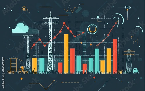 Bar graph illustrating the increasing trend of electricity consumption, highlighting rising power usage and energy demand, modern, sleek data visualization photo