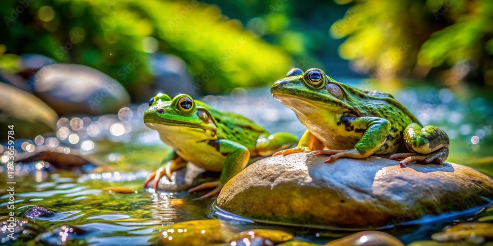 Two Frogs in Shakhe River, Golovinka Village, Krasnodar Krai, Russia - High-Resolution Stock Photo Two Frogs in Shakhe River, Golovinka Village, Krasnodar Krai, Russia - High-Resolution Stock Photo
