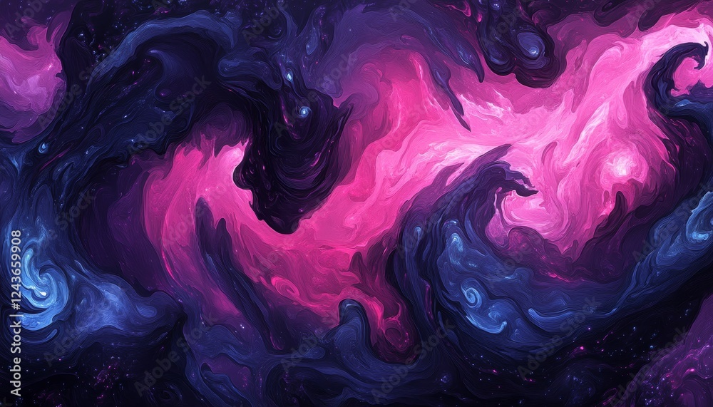 Fototapeta premium Cosmic Swirl, Abstract Digital Art of Intertwined Blue and Pink Lights, Shimmering Nebula Effect