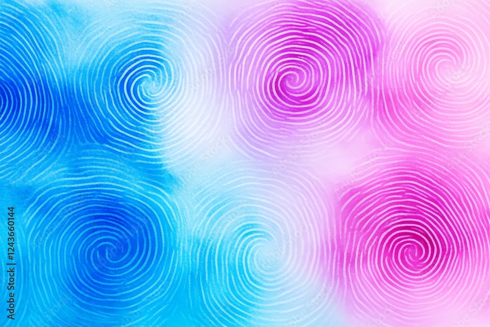 Obraz premium Swirling Color Abstract Design - Vibrant abstract artwork featuring swirling, concentric circles in shades of blue and pink. Perfect for backgrounds or design projects.