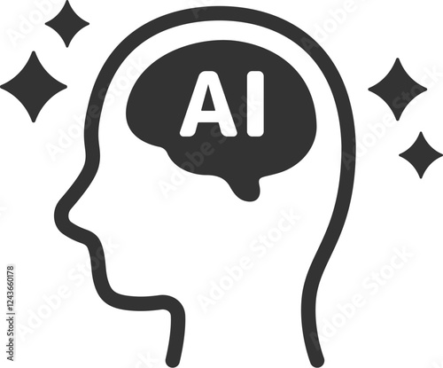 横顔と人工知能（AI）のアイコン（線画）のイラスト