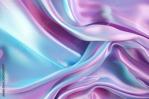 Luxurious holographic pastel silk fabric flowing and waving, creating an elegant and dreamy background