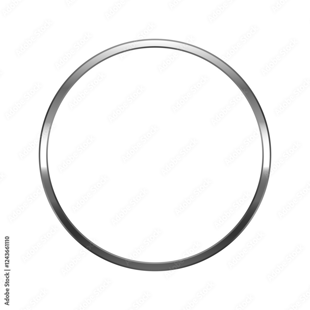 Circle silver frame. Isolated luxury round silver grey border. Glossy gray ring flat frame mockup design element. Vector illustration.