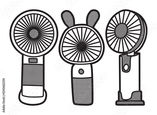 three vector electric hand fan line art