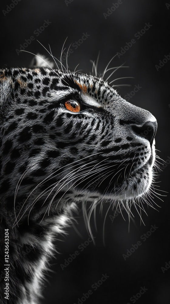 Obraz premium HD Phone Wallpaper Majestic Black and White Jaguar Portrait Close up of Wild Cat with Intense Gaze