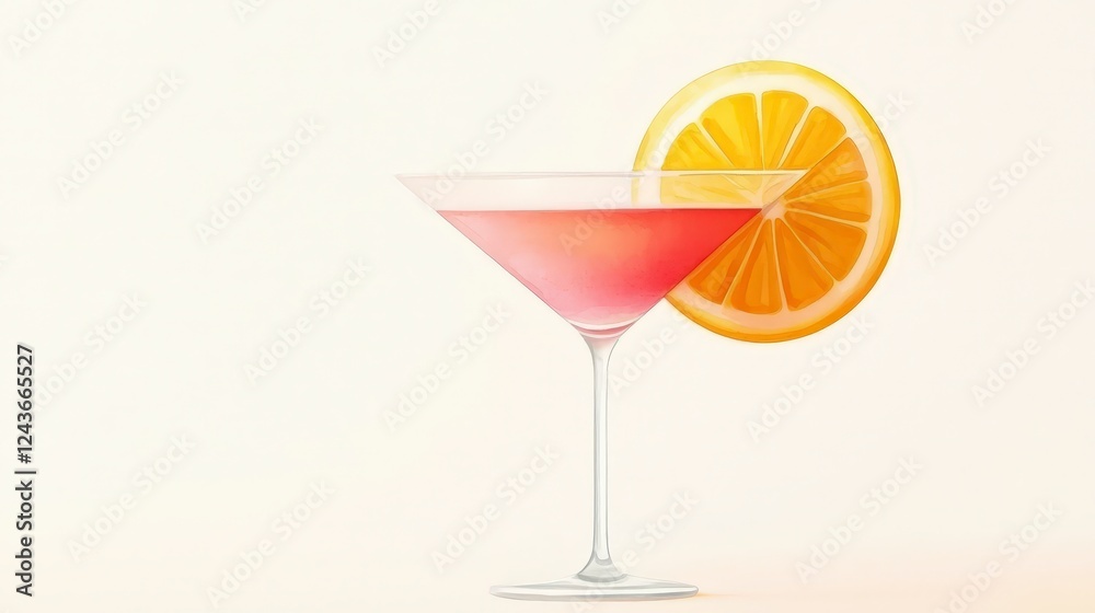 Refreshing Pink Cocktail with Citrus Slice in Elegant Glass Refreshing Pink Cocktail with Citrus Slice in Elegant Glass