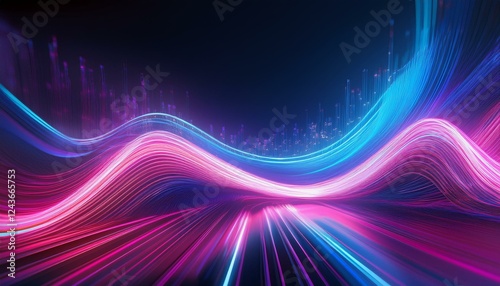 abstract futuristic background with pink blue glowing neon moving high speed wave lines and bokeh lights data transfer concept fantastic wallpaper photo