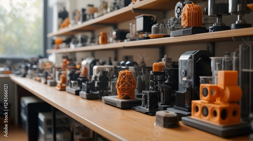 3D Printed Prototypes on Shelves in a Workshop or Laboratory Setting With Natural Light