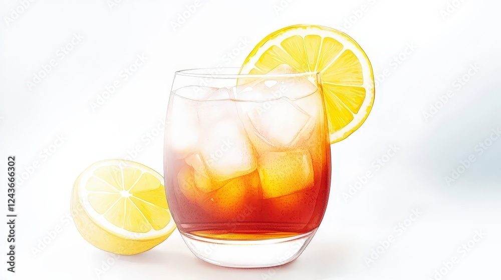Refreshing Glass of Iced Tea with Lemon Slices and Ice Cubes Refreshing Glass of Iced Tea with Lemon Slices and Ice Cubes