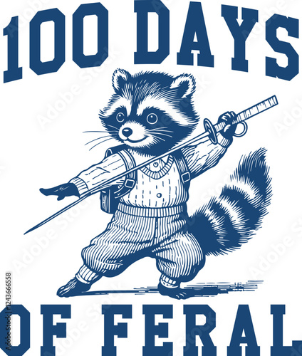 Classroom Ninja – "100 Days of Feral" Funny Ninja Raccoon School Design, Happy 100 Days of School Shirt Design 