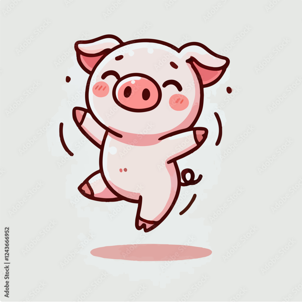 Fototapeta premium Cartoon of Joyful Cartoon Pig Jumping with Excitement