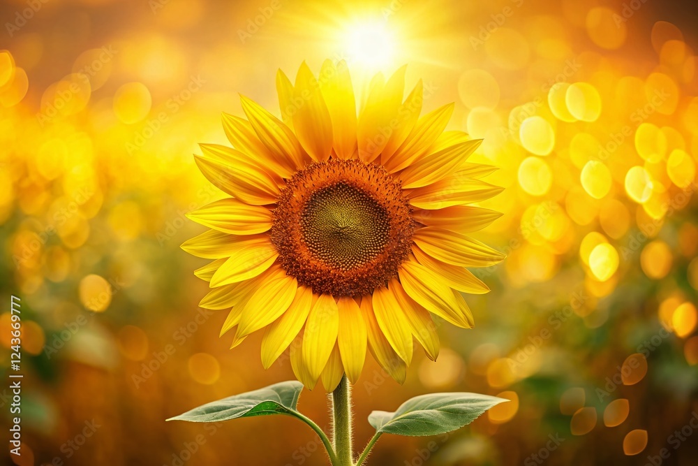 Fototapeta premium Vibrant Sunflower on Yellow Background: Warmth, Happiness, Nature's Beauty Stock Photo