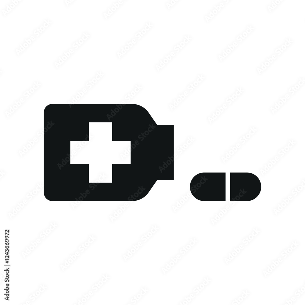 Fototapeta premium Pill medical icon is a simple vector illustration of a capsule and tablet, perfect for representing medication