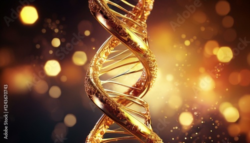 golden dna helix twisting in glowing abstract background