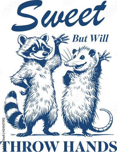 Wild & Funny – "Sweet but Will Throw Hands" Raccoon and Opossum Fighting Pose
