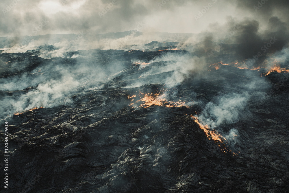 Fototapeta premium lava fields after a volcanic eruption