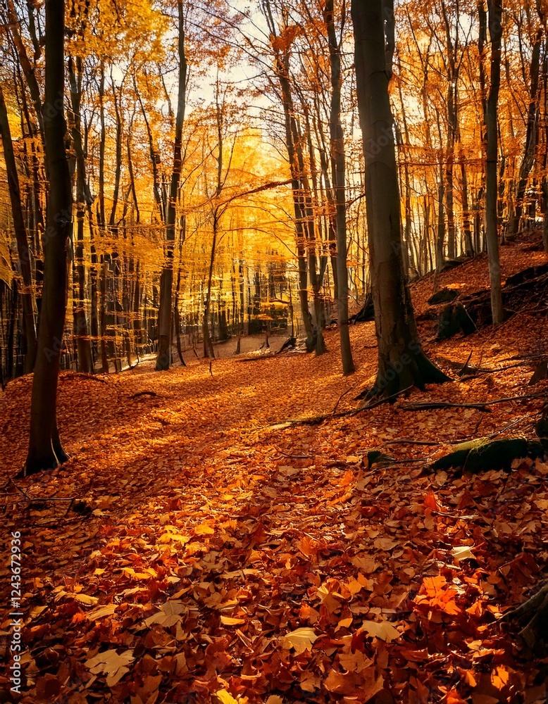 Obraz premium forest with a carpet of fallen leaves