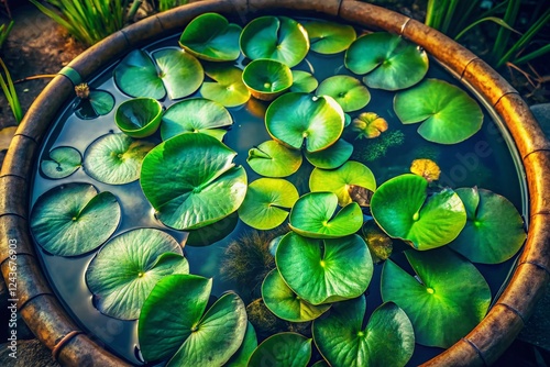 Vintage Photo: Lush Nymphaea Leaves in a Large Basin photo