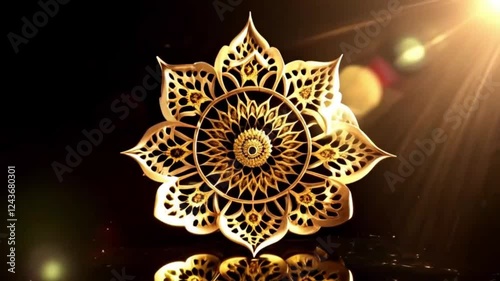 golden ornament mandala on a black background