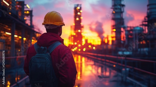 Engineer and construction team at work, silhouetted against a warm sunset, embodying teamwork and progress in industrial settings.