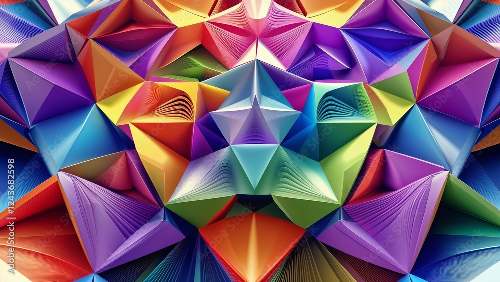 Fototapeta premium Vibrant Origami Pattern with Multicolored Abstract Geometric Paper Forms