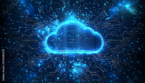 Wallpaper Mural Secure cloud storage concept, with a cloud symbol above a chip, illustrating encryption and data protection in cloud computing services, with a hightech, futuristic design Torontodigital.ca