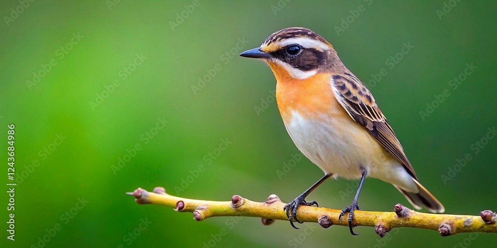 Fototapeta premium Whinchat Bird Close-Up: Slow Motion Head Turn on Branch
