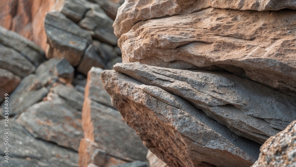 Detailed close-up of layered rock texture showcasing natural geological formations and rugged surface patterns in earthy tones. Detailed close-up of layered rock texture showcasing natural geological formations and rugged surface patterns in earthy tones.