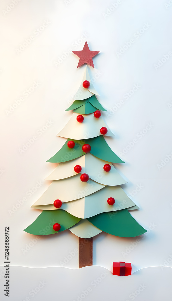 Christmas tree made of paper minimal creative winter holidays concept, doodle art. with white shades Christmas tree made of paper minimal creative winter holidays concept, doodle art. with white shades