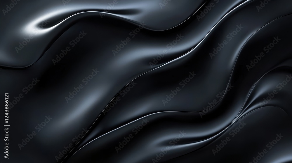 Obraz premium Abstract Dark Fluid Background with Shiny Black Waves