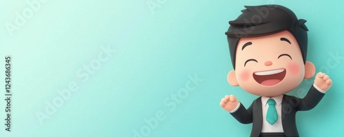 Joyful cartoon character in tuxedo with vibrant tie digital art playful environment cheerful viewpoint fun concept