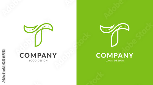 Letter T nature leaf logo design template	
