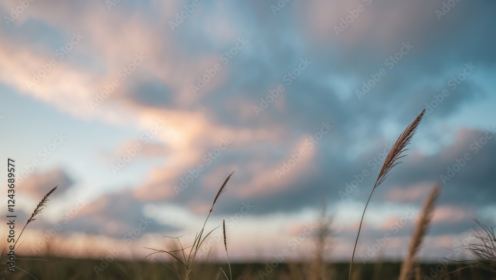 Serene Blurry Landscape Featuring Grasses Against A Cloudy Sky With Soft Color Hues Creating A Peaceful Atmosphere Serene Blurry Landscape Featuring Grasses Against A Cloudy Sky With Soft Color Hues Creating A Peaceful Atmosphere