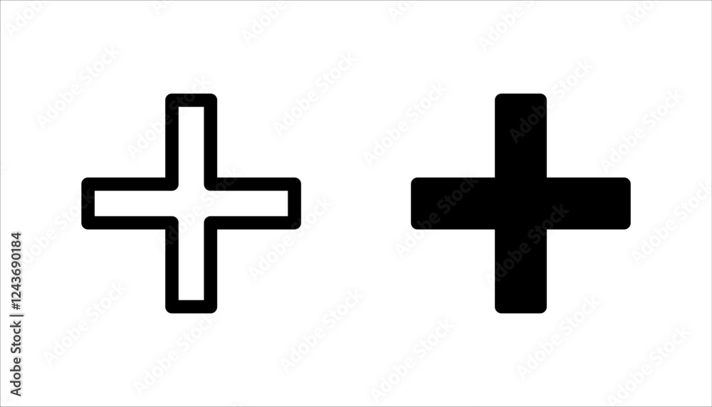 plus icon set, on white background. plus icon set, on white background.
