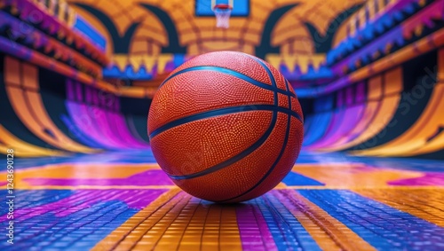 Vibrant abstract close-up showcasing basketball texture against a colorful background emphasizing sport and energy in play.